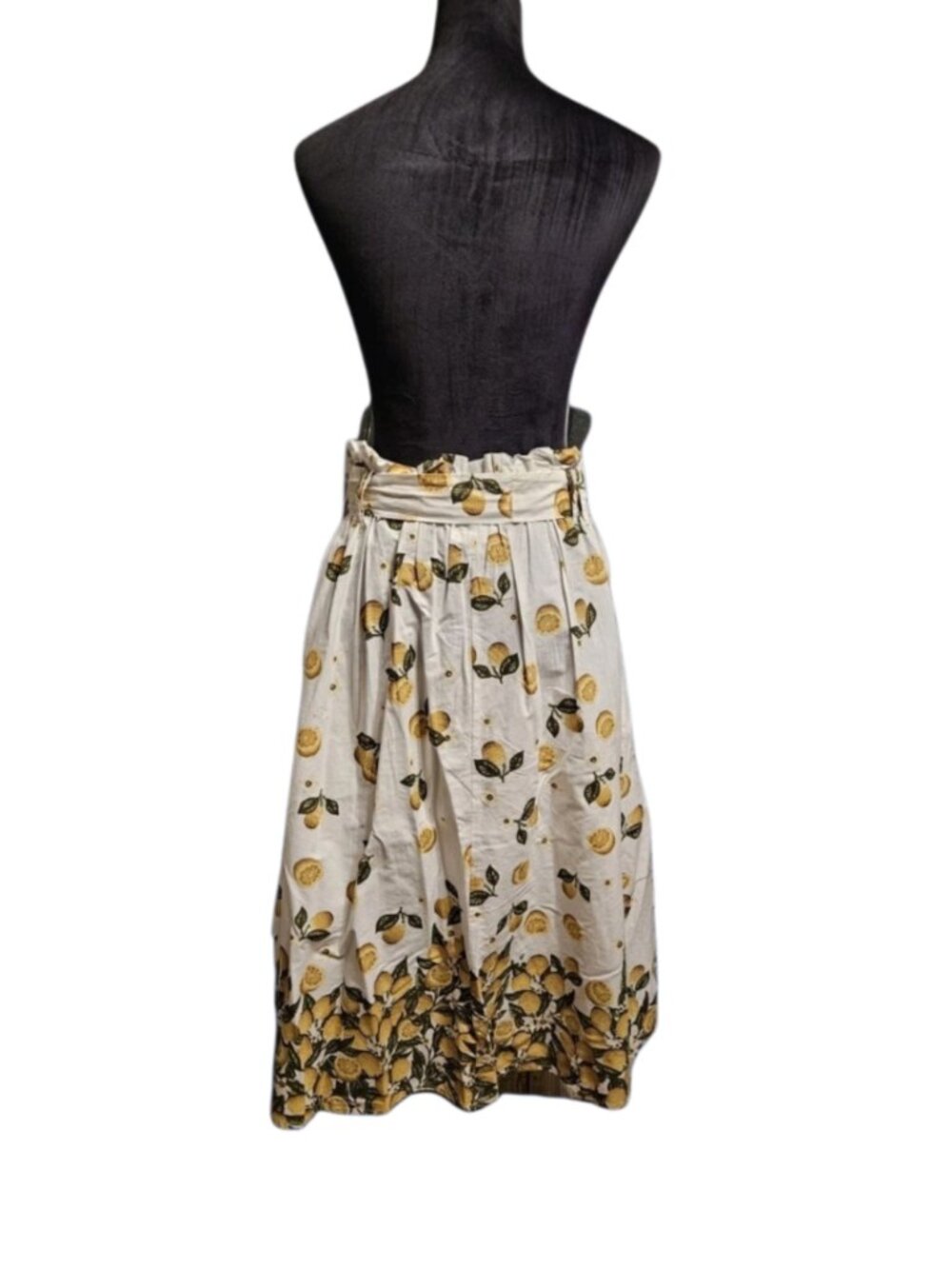 Lemon Print Midi Skirt - Cream & Yellow-Size- Large